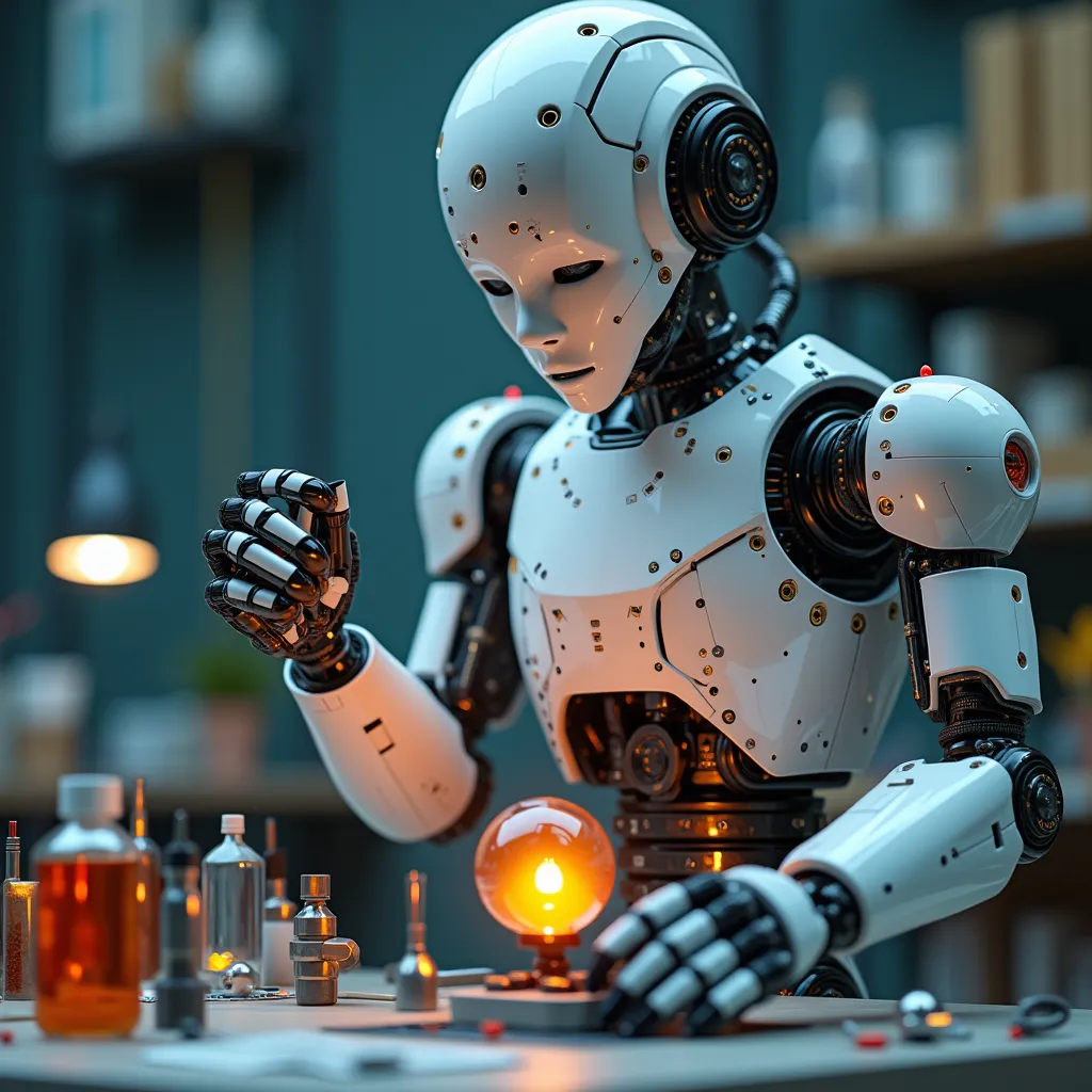 A robot performing experiments. Generated with FLUX.1[dev].