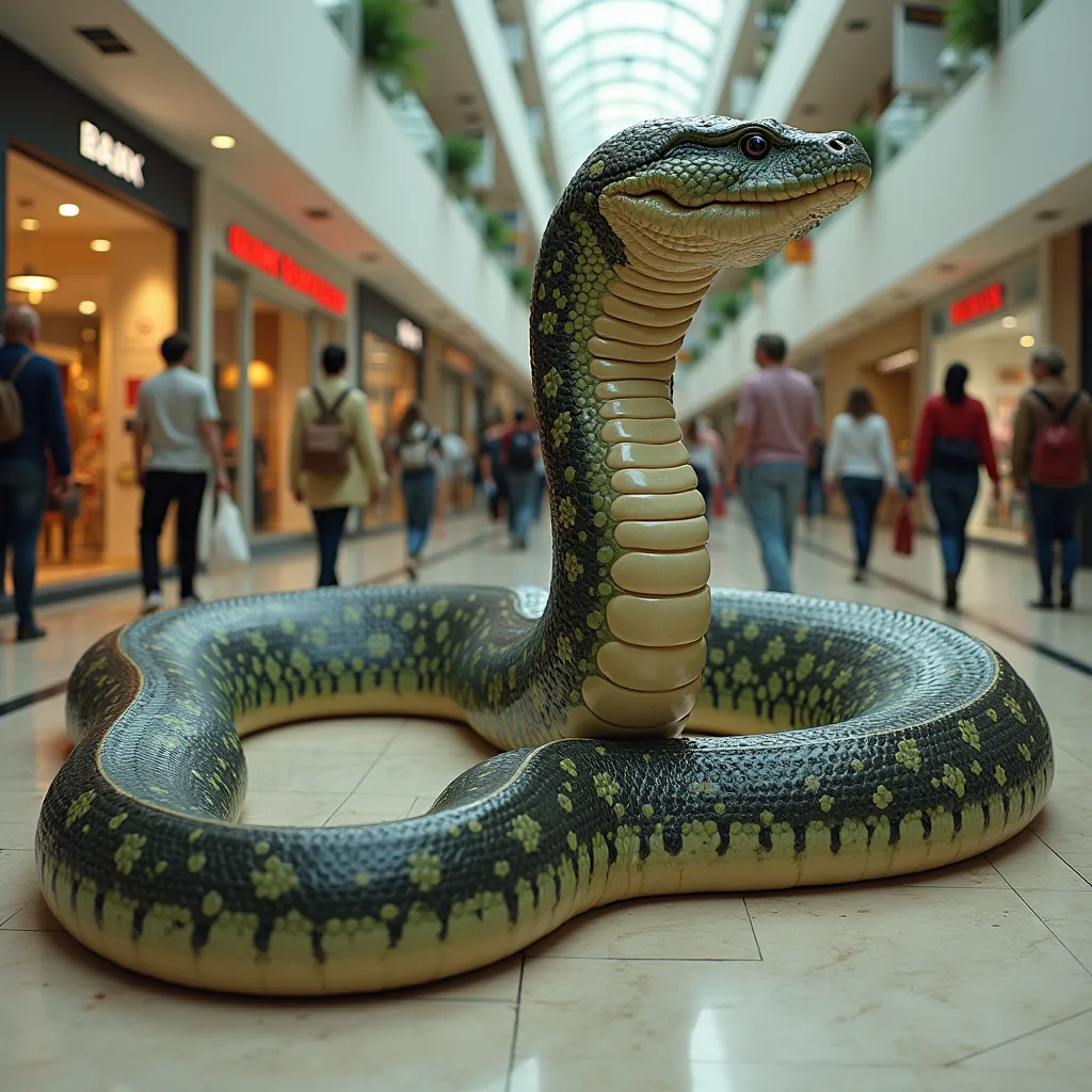 Illustration of an anaconda in a shopping mall. Generated with FLUX.1[dev]