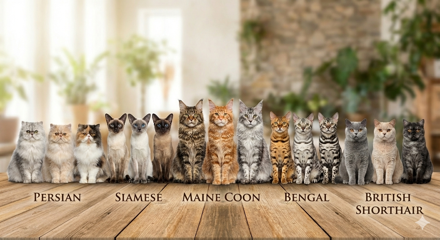 Cat breeds used for the study - image generated by Gemini for the sake of illustration in this blog.